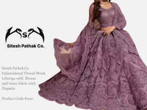 Embroidered Thread Work Semi-Stitched Lehenga with Unstitched Blouse and inner fabric with Stitched Dupatta #2110